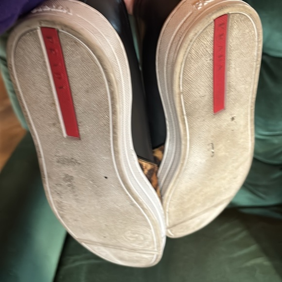 Prada Shoes black/print leather unisex sneaker size 7 mens 11 womens comfortable - Picture 6 of 6